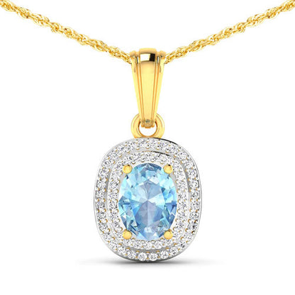 1.35 Carat Genuine Aquamarine and White Diamond 14K Yellow Gold Pendant Bids.com