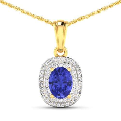 1.45 Carat Genuine Tanzanite and White Diamond 14K Yellow Gold Pendant Bids.com