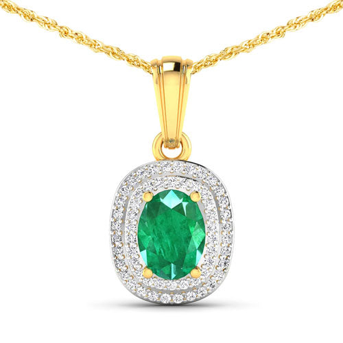 1.50 Carat Genuine Zambian Emerald and White Diamond 14K Yellow Gold Pendant Bids.com