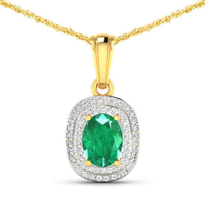 1.50 Carat Genuine Zambian Emerald and White Diamond 14K Yellow Gold Pendant Bids.com