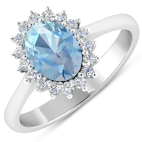 1.62 Carat Genuine Aquamarine and White Diamond 14K White Gold Ring Bids.com