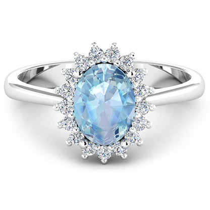 1.62 Carat Genuine Aquamarine and White Diamond 14K White Gold Ring Bids.com