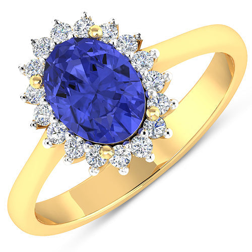 1.92 Carat Genuine Tanzanite and White Diamond 14K Yellow Gold Ring Bids.com