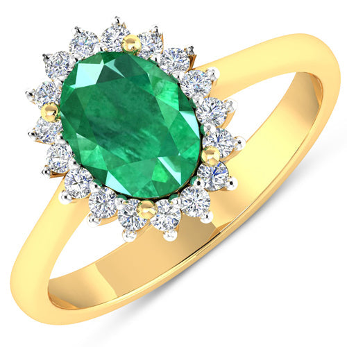 1.87 Carat Genuine Zambian Emerald and White Diamond 14K Yellow Gold Ring Bids.com