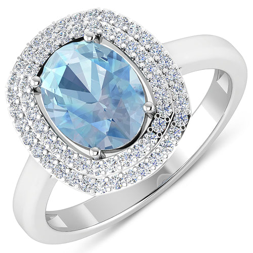 1.72 Carat Genuine Aquamarine and White Diamond 14K White Gold Ring Bids.com