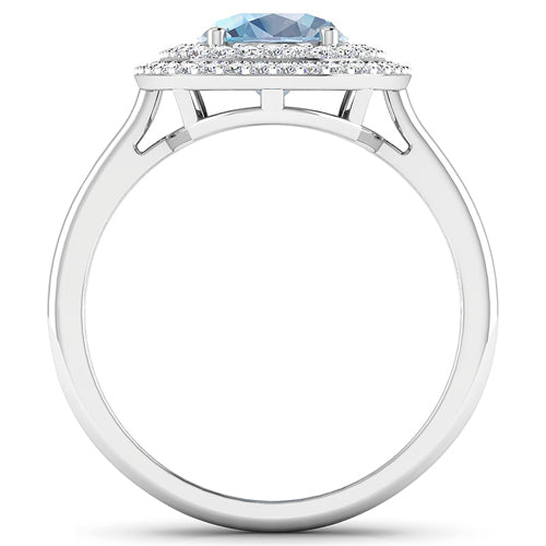 1.72 Carat Genuine Aquamarine and White Diamond 14K White Gold Ring Bids.com