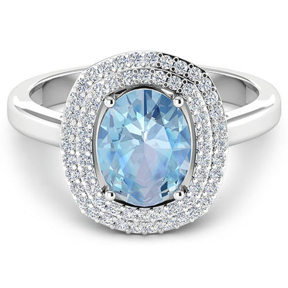 1.72 Carat Genuine Aquamarine and White Diamond 14K White Gold Ring Bids.com