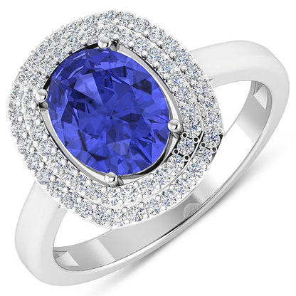 2.02 Carat Genuine Tanzanite and White Diamond 14K White Gold Ring Bids.com