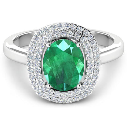 1.97 Carat Genuine Zambian Emerald  and White Diamond 14K White Gold Ring Bids.com