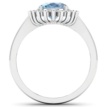 1.24 Carat Genuine Aquamarine and White Diamond 14K White Gold Ring Bids.com