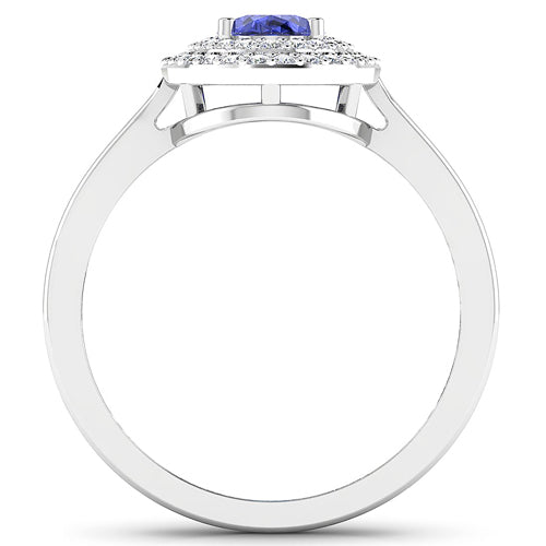 0.91 Carat Genuine Tanzanite and White Diamond 14K White Gold Ring Bids.com