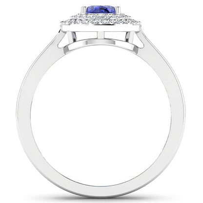 0.91 Carat Genuine Tanzanite and White Diamond 14K White Gold Ring Bids.com