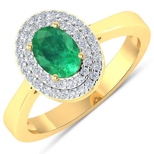 0.88 Carat Genuine Zambian Emerald  and White Diamond 14K Yellow Gold Ring Bids.com