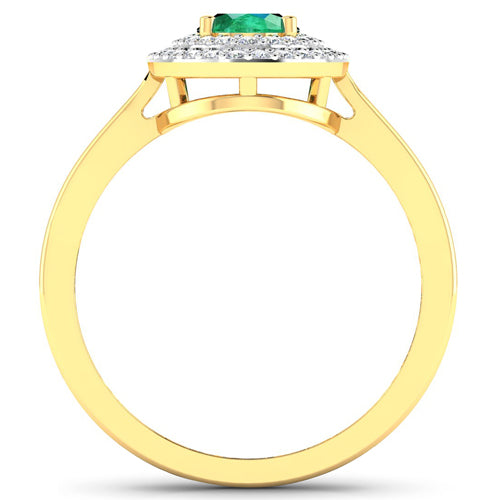 0.88 Carat Genuine Zambian Emerald  and White Diamond 14K Yellow Gold Ring Bids.com