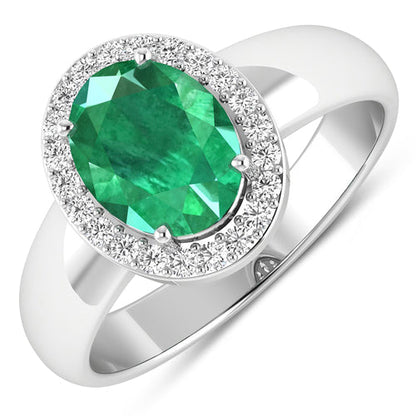 1.87 Carat Genuine Zambian Emerald and White Diamond 14K White Gold Ring Bids.com