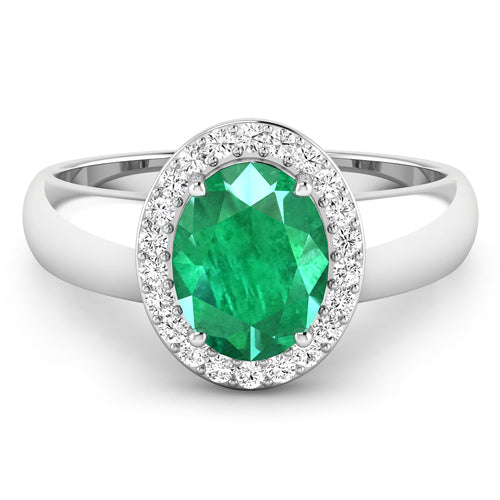1.87 Carat Genuine Zambian Emerald and White Diamond 14K White Gold Ring Bids.com