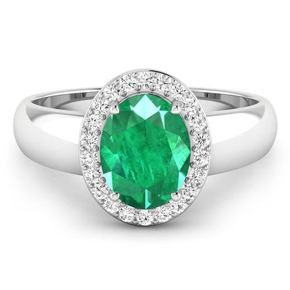 1.87 Carat Genuine Zambian Emerald and White Diamond 14K White Gold Ring Bids.com