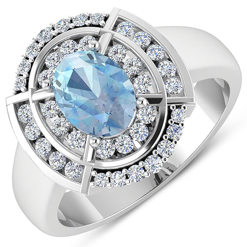 1.57 Carat Genuine Aquamarine and White Diamond 14K White Gold Ring Bids.com