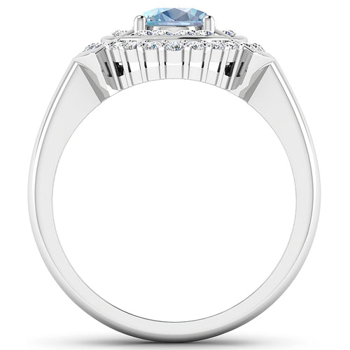 1.57 Carat Genuine Aquamarine and White Diamond 14K White Gold Ring Bids.com