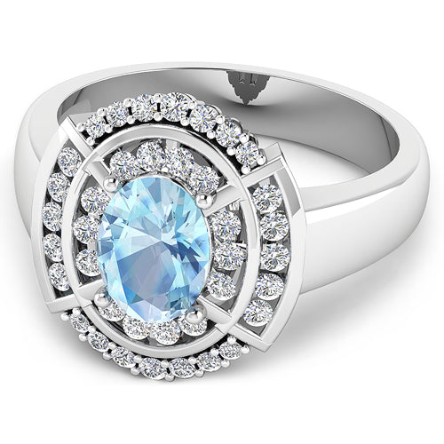 1.57 Carat Genuine Aquamarine and White Diamond 14K White Gold Ring Bids.com