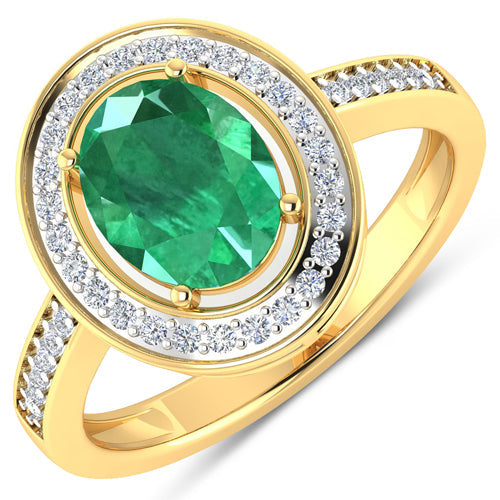 1.87 Carat Genuine Zambian Emerald and White Diamond 14K Yellow Gold Ring Bids.com