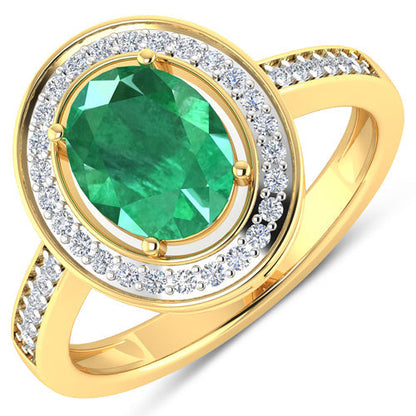 1.87 Carat Genuine Zambian Emerald and White Diamond 14K Yellow Gold Ring Bids.com