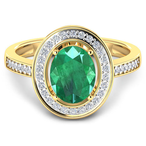 1.87 Carat Genuine Zambian Emerald and White Diamond 14K Yellow Gold Ring Bids.com