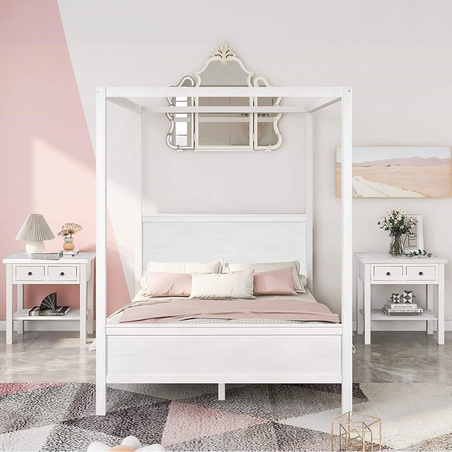 Queen Size Canopy Bed with 2 Nightstands DailySale