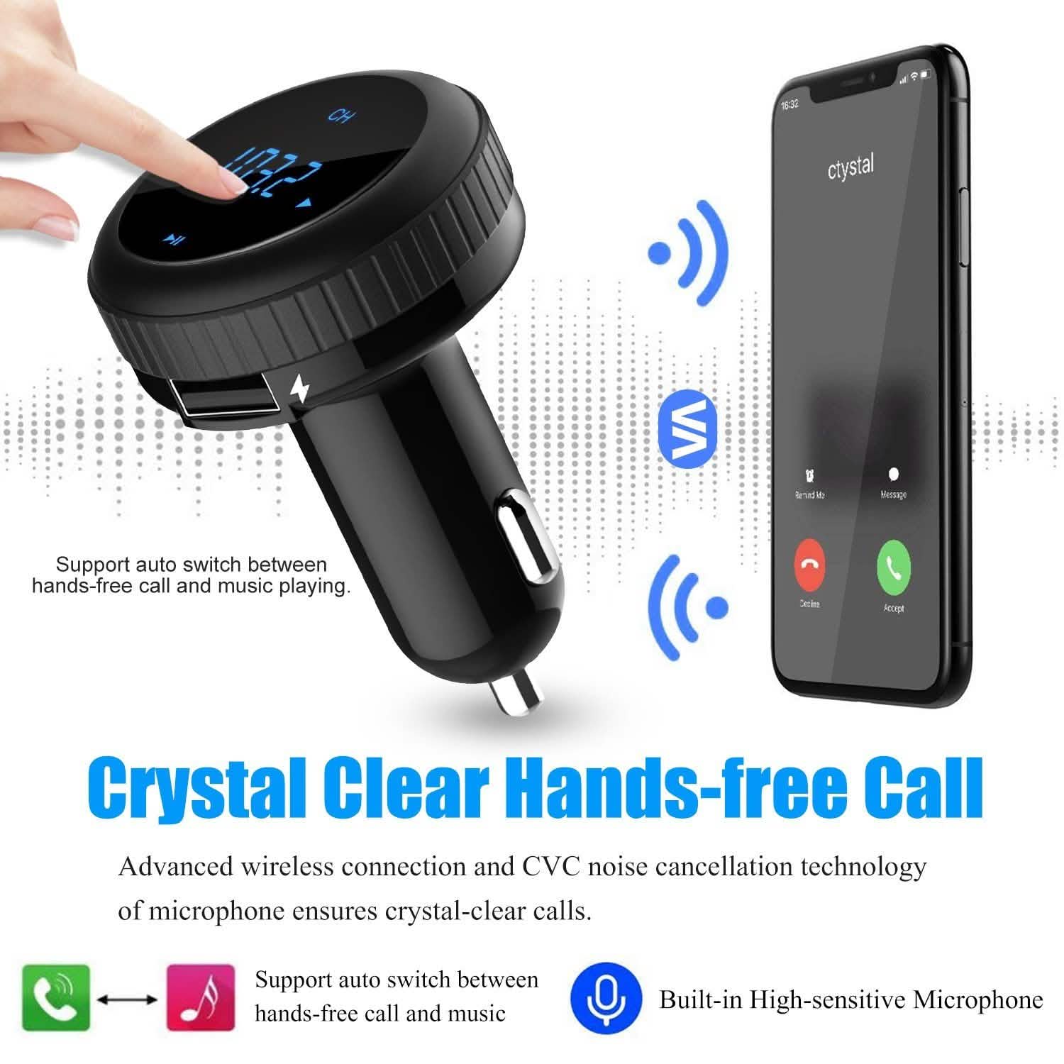 Quick Charge 3.0 Car Charger Wireless 4.2 FM Transmitter 23W 3A Dual USB DailySale