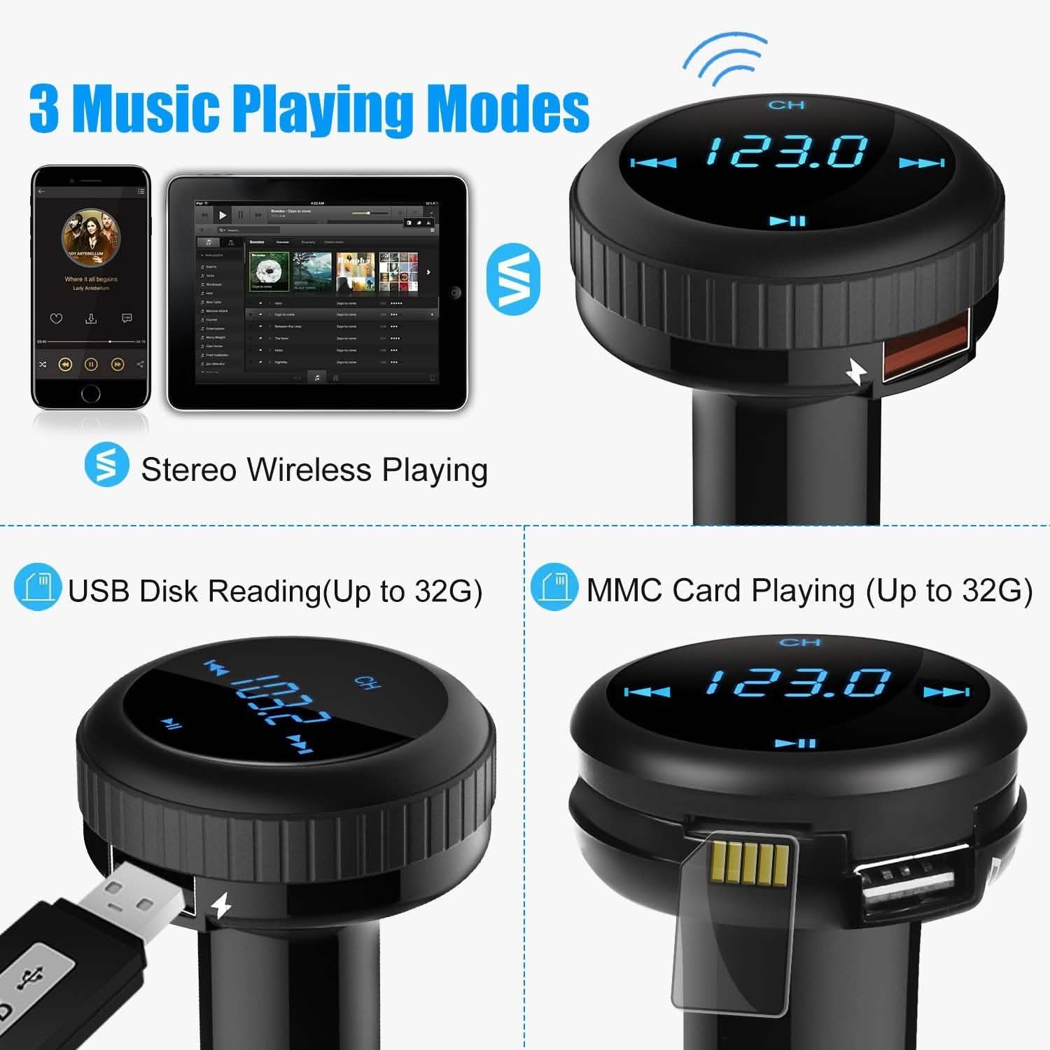 Quick Charge 3.0 Car Charger Wireless 4.2 FM Transmitter 23W 3A Dual USB DailySale