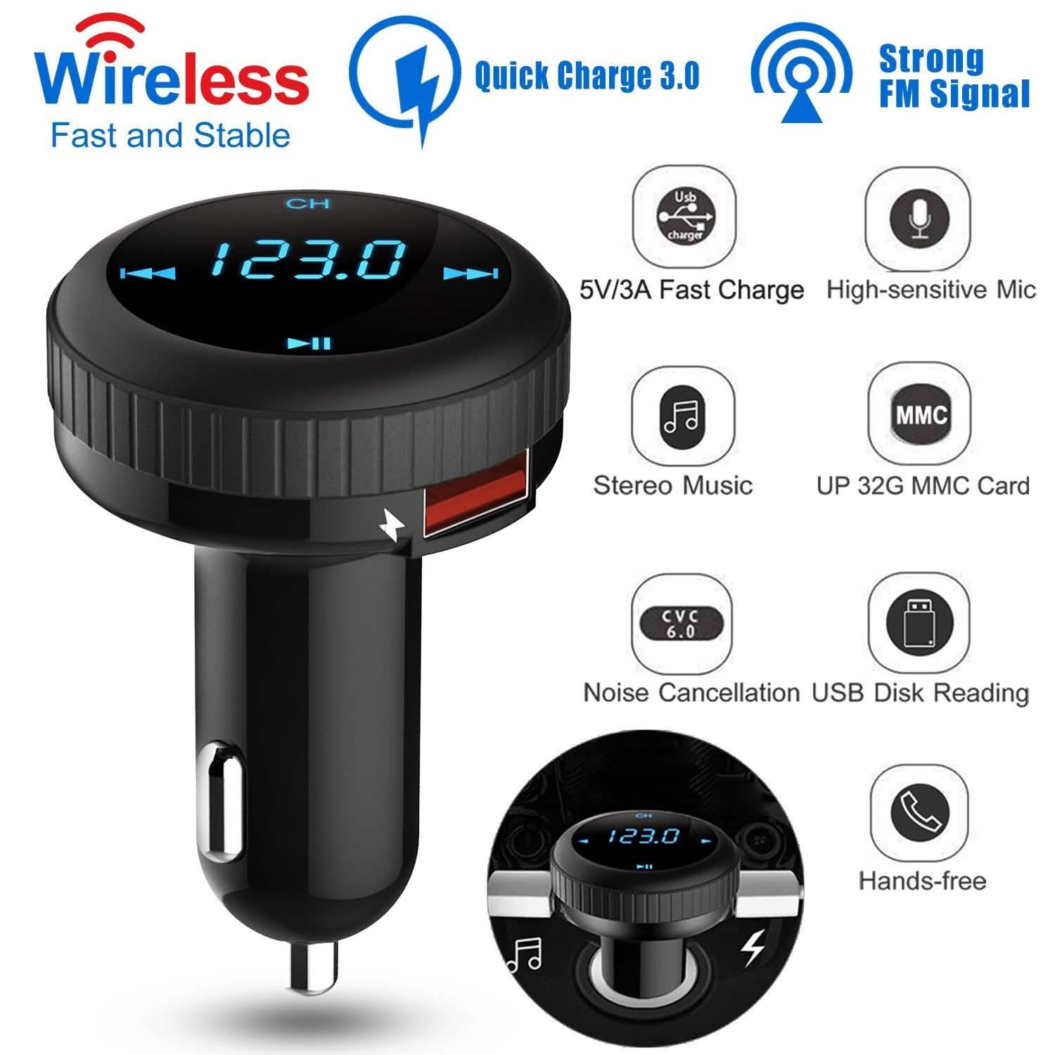 Quick Charge 3.0 Car Charger Wireless 4.2 FM Transmitter 23W 3A Dual USB DailySale