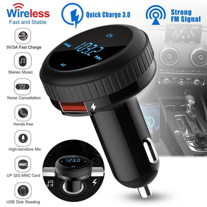 Quick Charge 3.0 Car Charger Wireless 4.2 FM Transmitter 23W 3A Dual USB DailySale