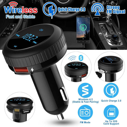 Quick Charge 3.0 Car Charger Wireless 4.2 FM Transmitter 23W 3A Dual USB DailySale