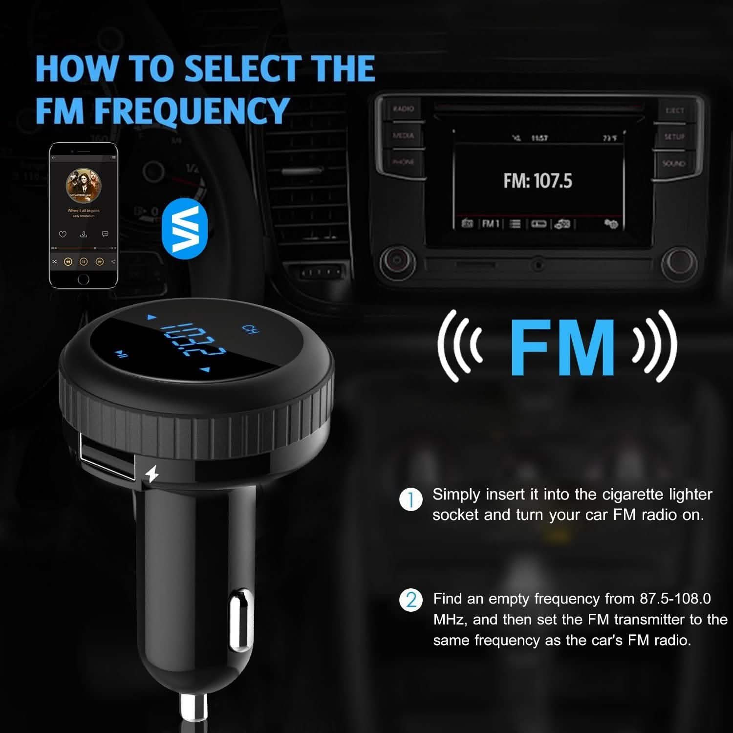 Quick Charge 3.0 Car Charger Wireless 4.2 FM Transmitter 23W 3A Dual USB DailySale