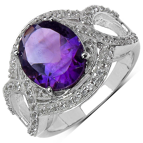 3.51 Carat Genuine Amethyst & White Topaz .925 Sterling Silver Ring Bids.com