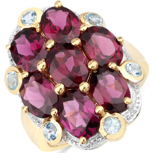 11.22 Carat Genuine Rhodolite and Blue Topaz .925 Sterling Silver Ring Bids.com