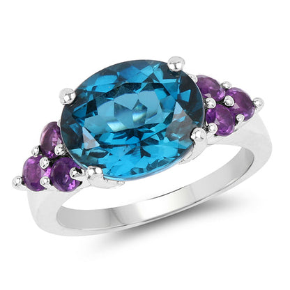 6.60 Carat Genuine London Blue Topaz & Amethyst .925 Sterling Silver Ring Bids.com