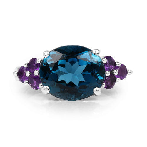 6.60 Carat Genuine London Blue Topaz & Amethyst .925 Sterling Silver Ring Bids.com