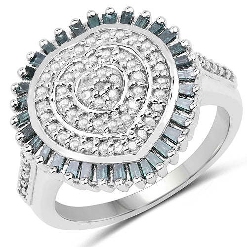 0.74 Carat Genuine White Diamond and Green Diamond .925 Sterling Silver Ring Bids.com