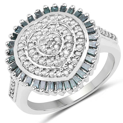 0.74 Carat Genuine White Diamond and Green Diamond .925 Sterling Silver Ring Bids.com