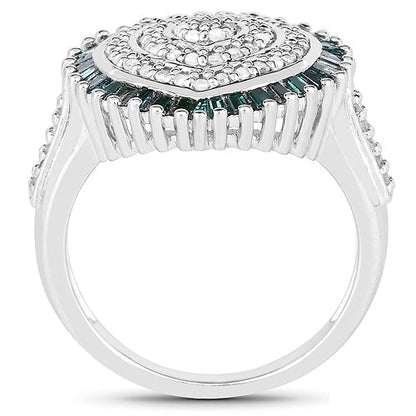 0.74 Carat Genuine White Diamond and Green Diamond .925 Sterling Silver Ring Bids.com