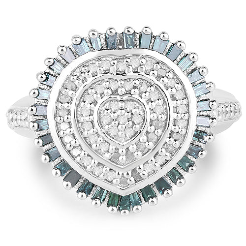 0.74 Carat Genuine White Diamond and Green Diamond .925 Sterling Silver Ring Bids.com