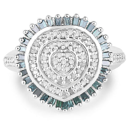 0.74 Carat Genuine White Diamond and Green Diamond .925 Sterling Silver Ring Bids.com