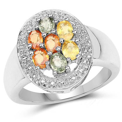 1.54 Carat Genuine Multi Sapphire .925 Sterling Silver Ring Bids.com