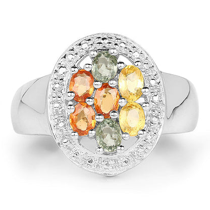 1.54 Carat Genuine Multi Sapphire .925 Sterling Silver Ring Bids.com