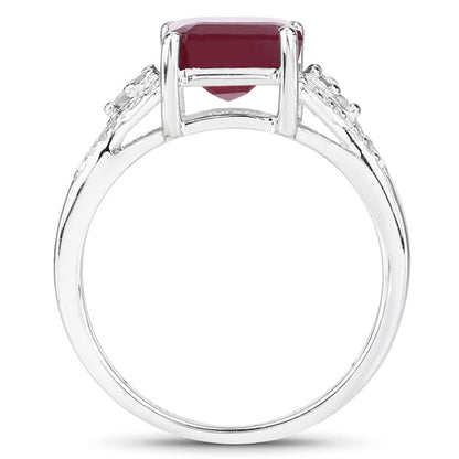 4.49 Carat Glass Filled Ruby and White Topaz .925 Sterling Silver Ring Bids.com