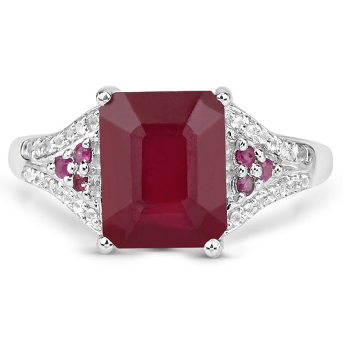4.49 Carat Glass Filled Ruby and White Topaz .925 Sterling Silver Ring Bids.com