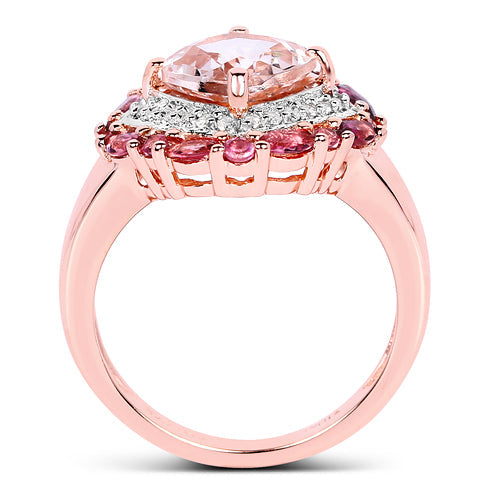14K Rose Gold Plated 3.11 Carat Genuine Morganite, Pink Tourmaline & White Topaz .925 Sterling Silver Ring Bids.com