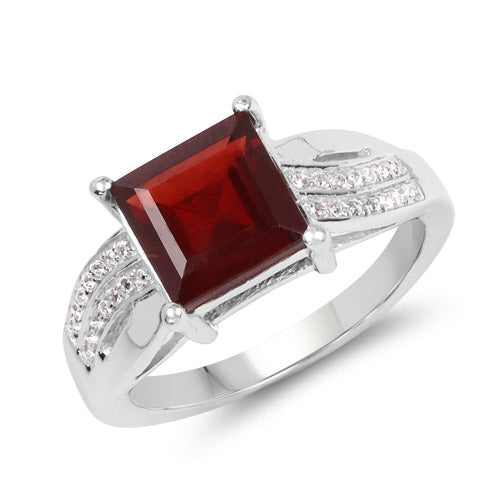 2.99 Carat Genuine Garnet and White Topaz .925 Sterling Silver Ring Bids.com
