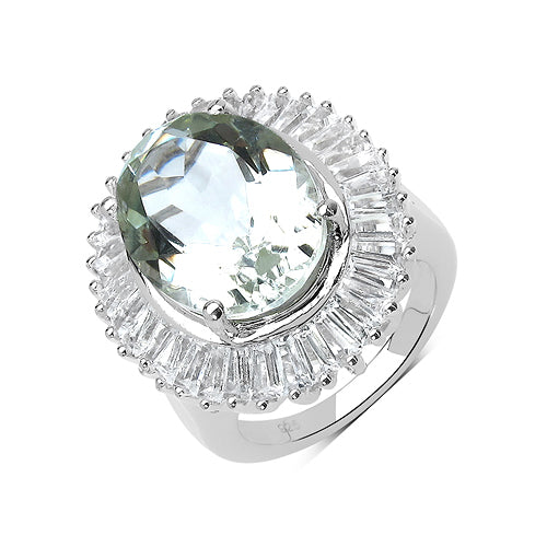 11.14 Carat Genuine Green Amethyst and White Topaz .925 Sterling Silver Ring Bids.com